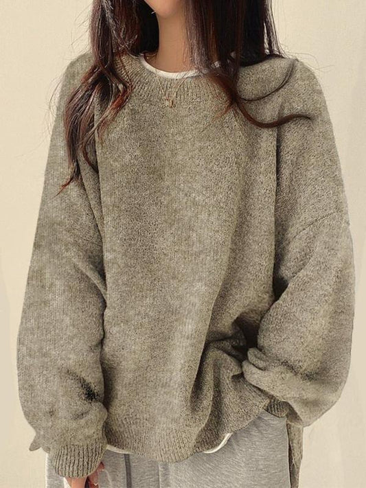 Women'S Drop Shoulder Split Hem Sweater, Chic Casual Long Sleeve round Neck Jumper, Women'S Knitwear Top for Fall & Winter, Crewneck Sweaters for Women, Tops for Women, Womenswear