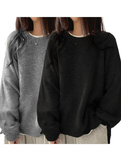 Women'S Drop Shoulder Split Hem Sweater, Chic Casual Long Sleeve round Neck Jumper, Women'S Knitwear Top for Fall & Winter, Crewneck Sweaters for Women, Tops for Women, Womenswear