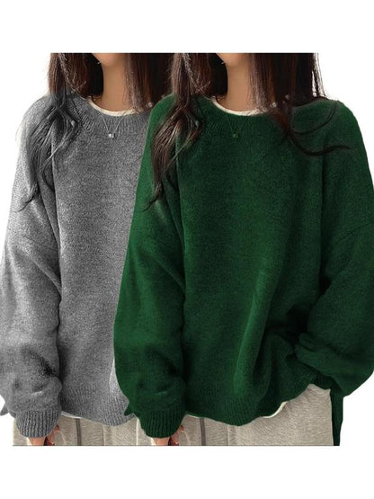 Women'S Drop Shoulder Split Hem Sweater, Chic Casual Long Sleeve round Neck Jumper, Women'S Knitwear Top for Fall & Winter, Crewneck Sweaters for Women, Tops for Women, Womenswear
