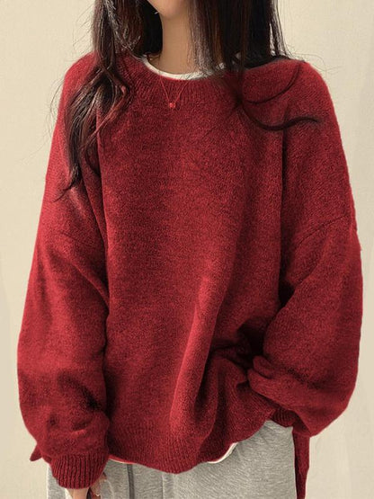 Women'S Drop Shoulder Split Hem Sweater, Chic Casual Long Sleeve round Neck Jumper, Women'S Knitwear Top for Fall & Winter, Crewneck Sweaters for Women, Tops for Women, Womenswear